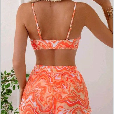Damen Bikini-Set mit modischem Wellenmuster und bequemen Shorts Drune