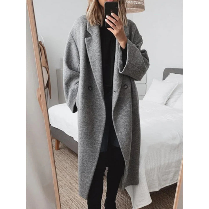 Damen Oversized Wolle-Mantel mit elegantem Revers und doppelt Knopfverschluss Drune