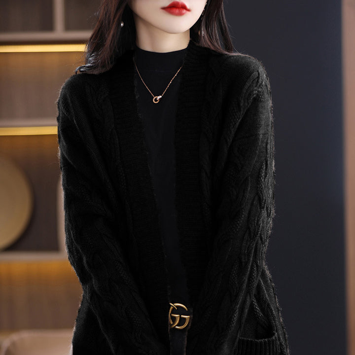 Damen Oversize-Longcardigan aus weichem Wollmix mit kontrastierenden Blockstreifen Drune