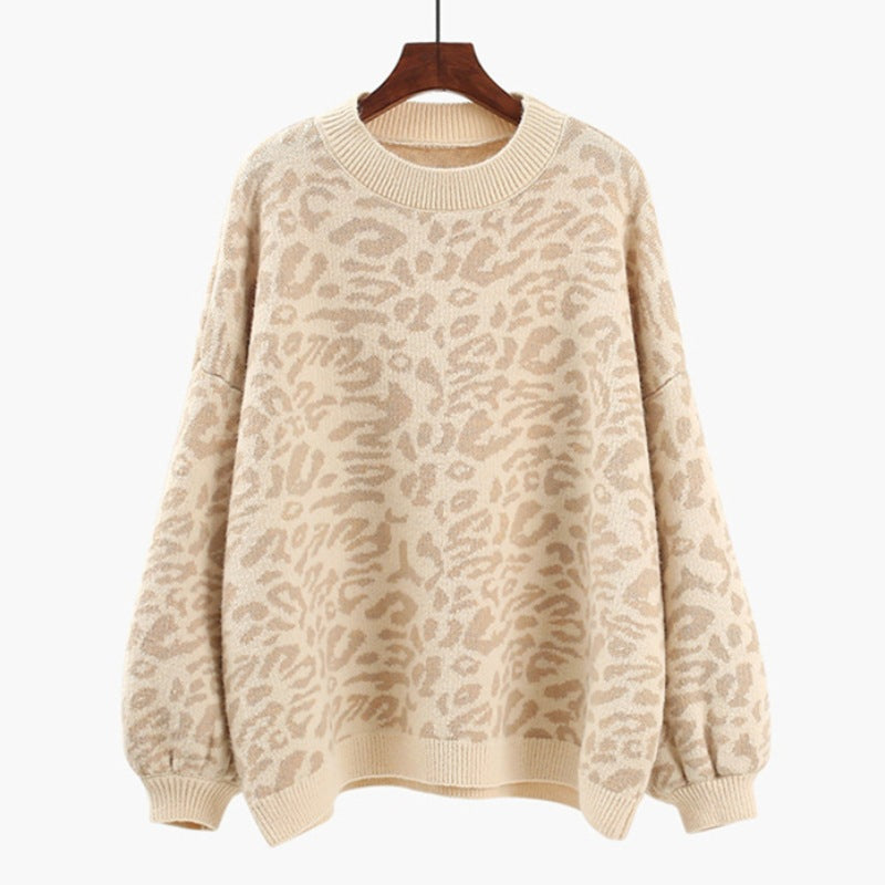 Damen Oversized Strickpullover mit Leopardenmuster und weichem Material Drune