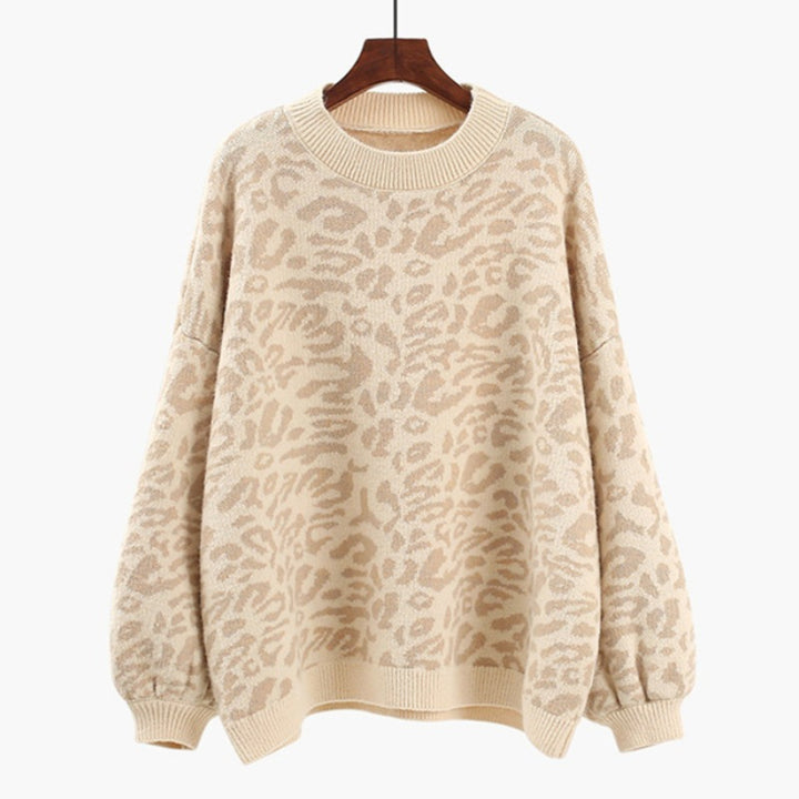 Damen Oversized Strickpullover mit Leopardenmuster und weichem Material Drune