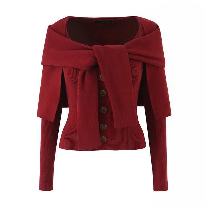 Damen Schulterstrick-Cardigan mit abnehmbarem Schultertuch-Detail Drune