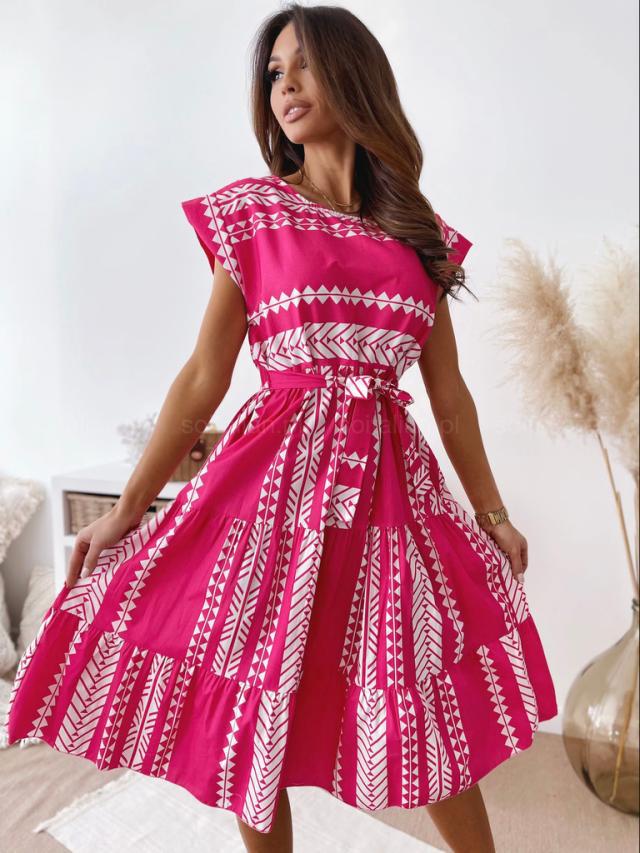 Damen Midikleid mit breiten Volantärmeln und Taillengürtel Drune