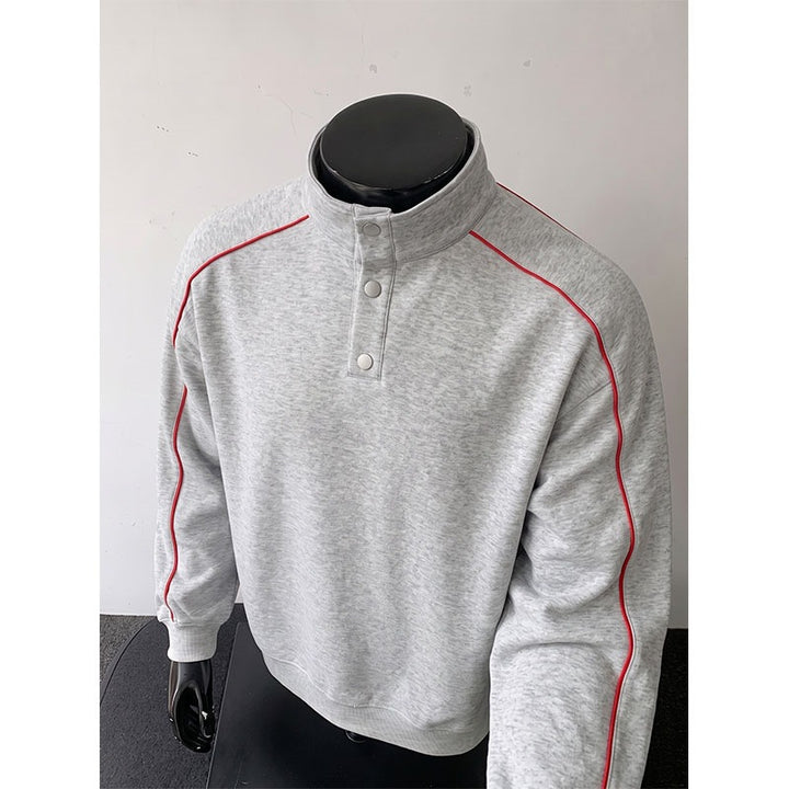 Herren Sweatshirt mit Stehkragen, Druckknopf‑Halbleiste und kontrastierender Schulterpaspel Drune