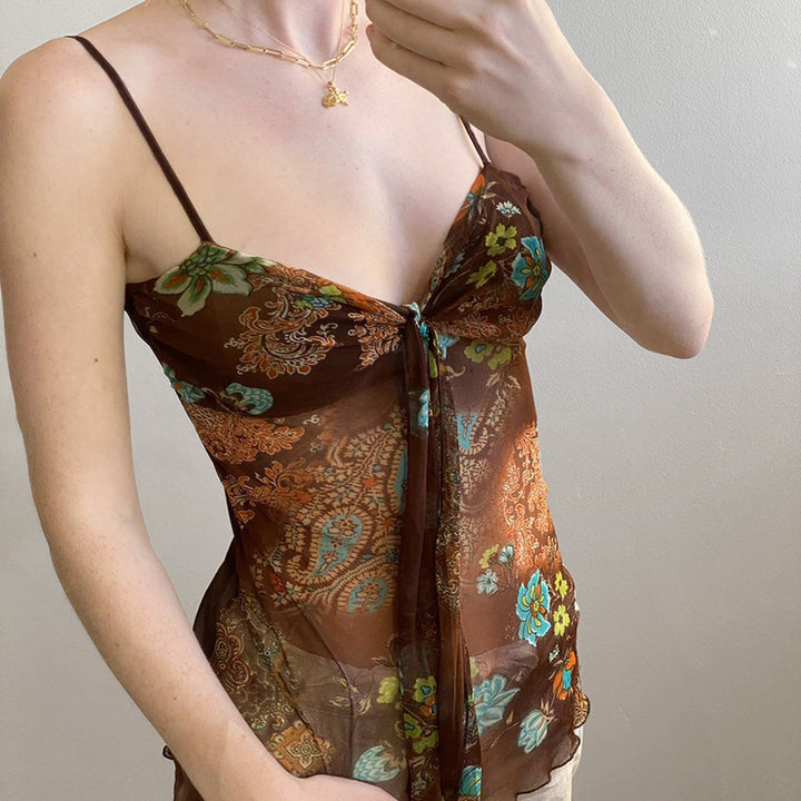 Damen Blumenmuster Spaghetti-Trägertop mit fließendem Design Drune