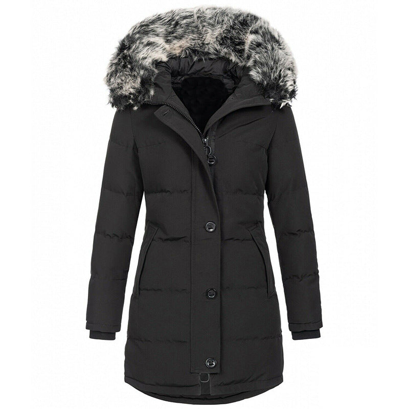 Damen Thermo-Parka mit taillierter Silhouette, Knopfleiste & abnehmbarer Kunstfellkapuze Drune