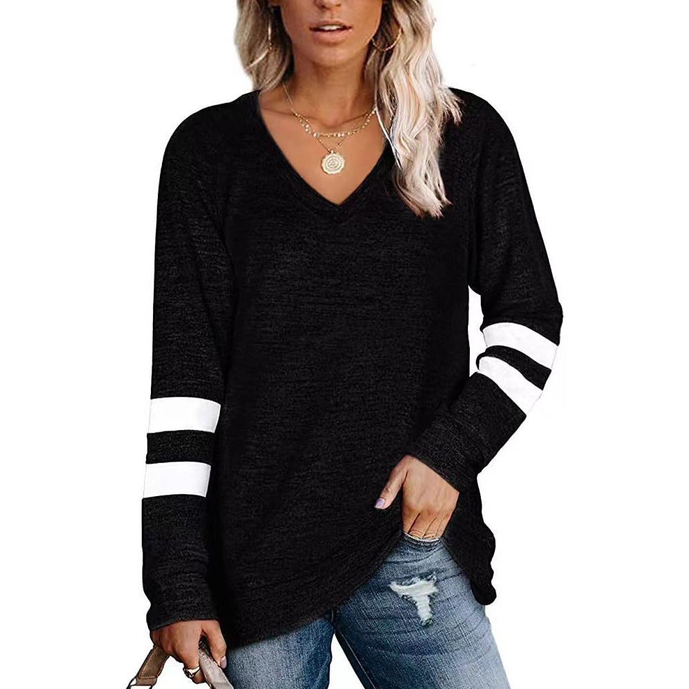 Damen Sportliches Langarmshirt mit V-Ausschnitt und Streifen-Details Drune