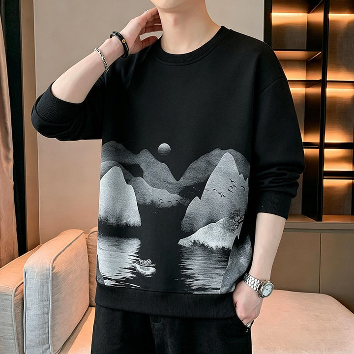 Unisex Oversize‑Sweatshirt mit Pinsel‑Print & geripptem Saum Drune