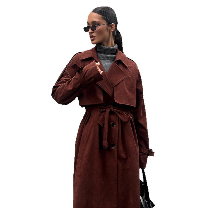 Damen Eleganter Trenchcoat aus Wildleder Drune