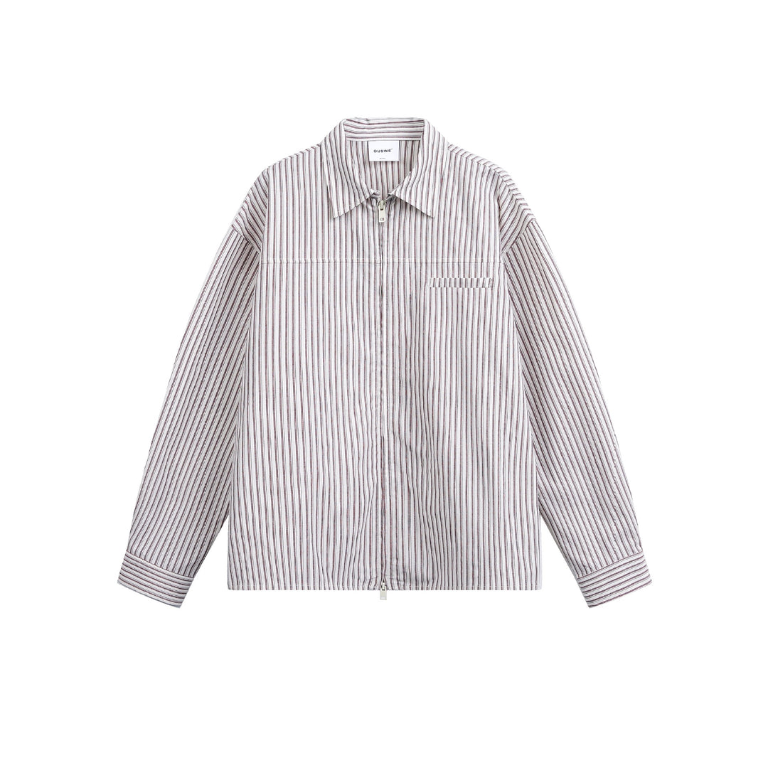 Herren Gestreiftes Overshirt mit Zwei‑Wege‑Reißverschluss und Brusttasche Drune