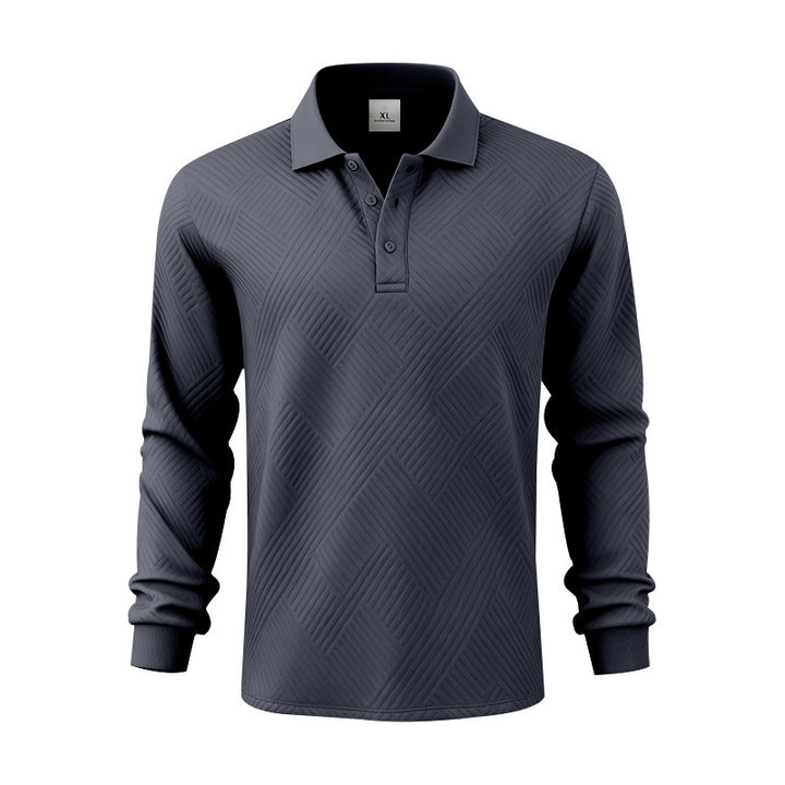 Herren nan langärmeliges Poloshirt aus strukturiertem Jacquardstrick Drune