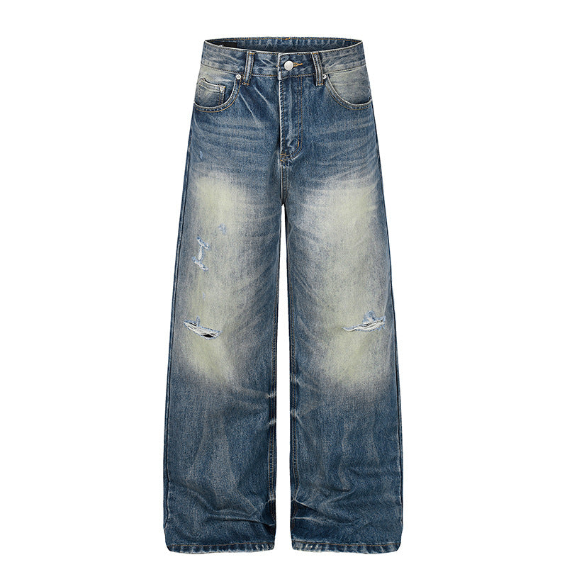 Damen Hochgeschnittene Jeans mit weitem Bein, Used‑Waschung und Destroyed‑Details Drune