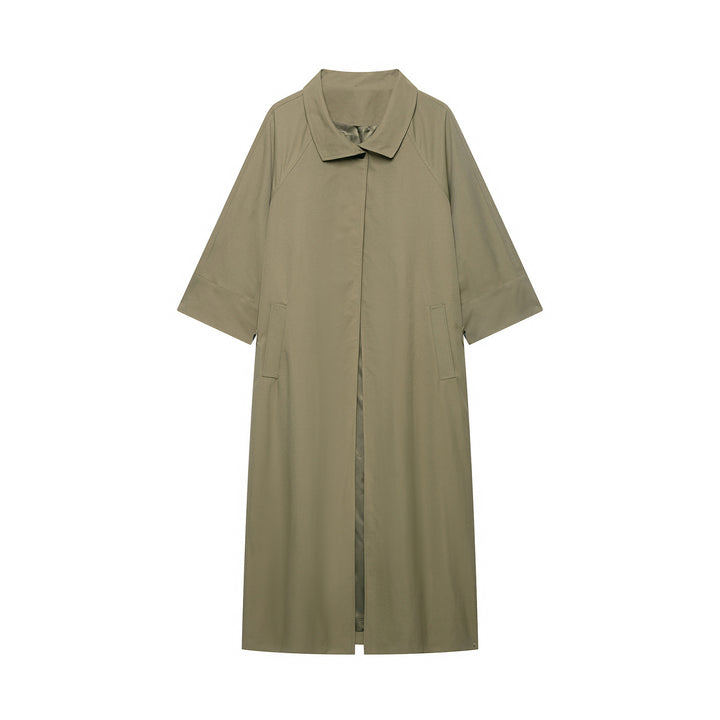 Damen Leichter langer Trenchcoat mit dreiviertelweiten Ärmeln und verdeckter Knopfleiste Drune