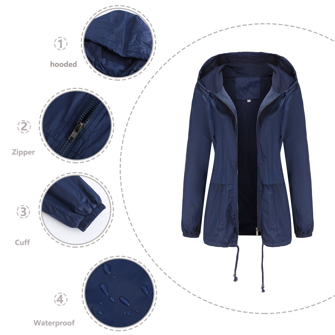 Damen nan leichte Windjacke mit Kapuze Mesh-Futter Kordelzug und Reißverschluss Drune