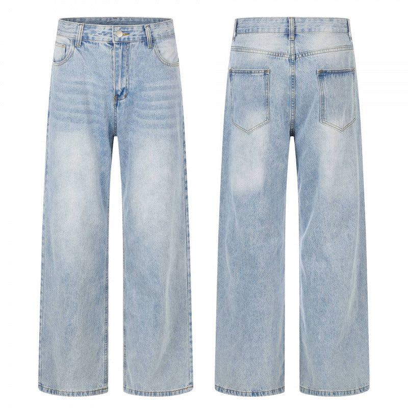 Damen Hochgeschnittene weite Jeanshose mit weitem Bein, Vintage‑Waschung und klassischem Taschen‑Design Drune
