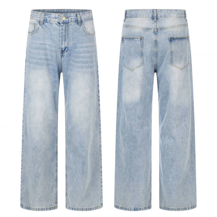 Damen Hochgeschnittene weite Jeanshose mit weitem Bein, Vintage‑Waschung und klassischem Taschen‑Design Drune