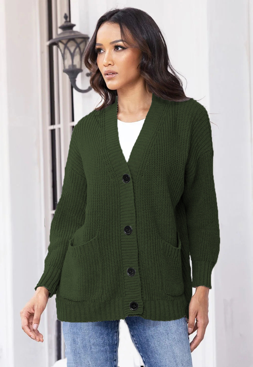 Damen Strickjacke mit großen Taschen und klassischem Knopfverschluss Drune