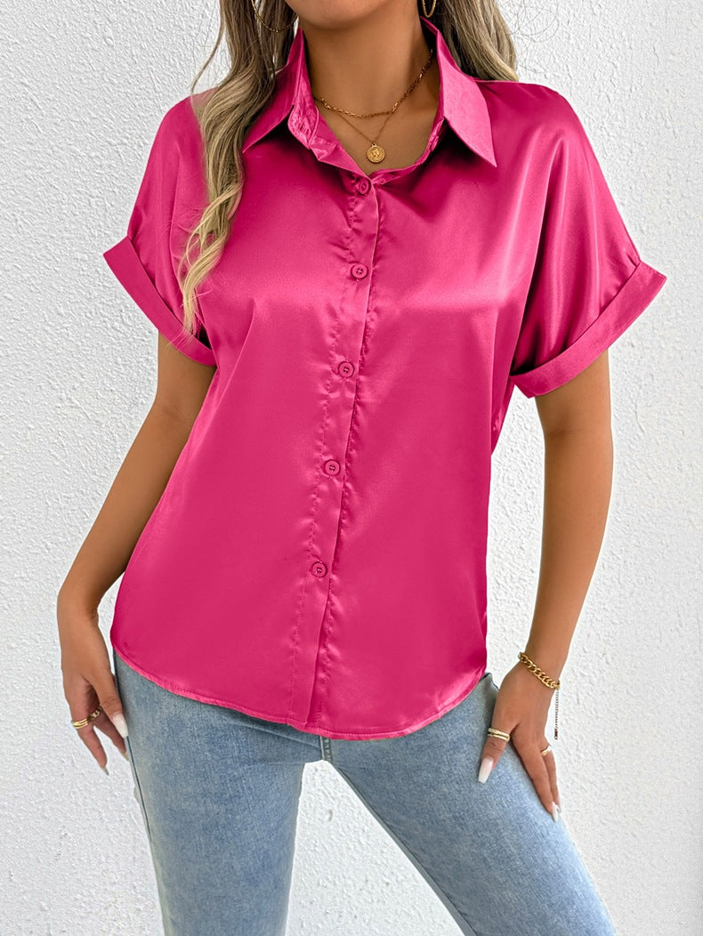 Damen Satinbluse mit lässigem Schnitt und elegantem Kragen Drune