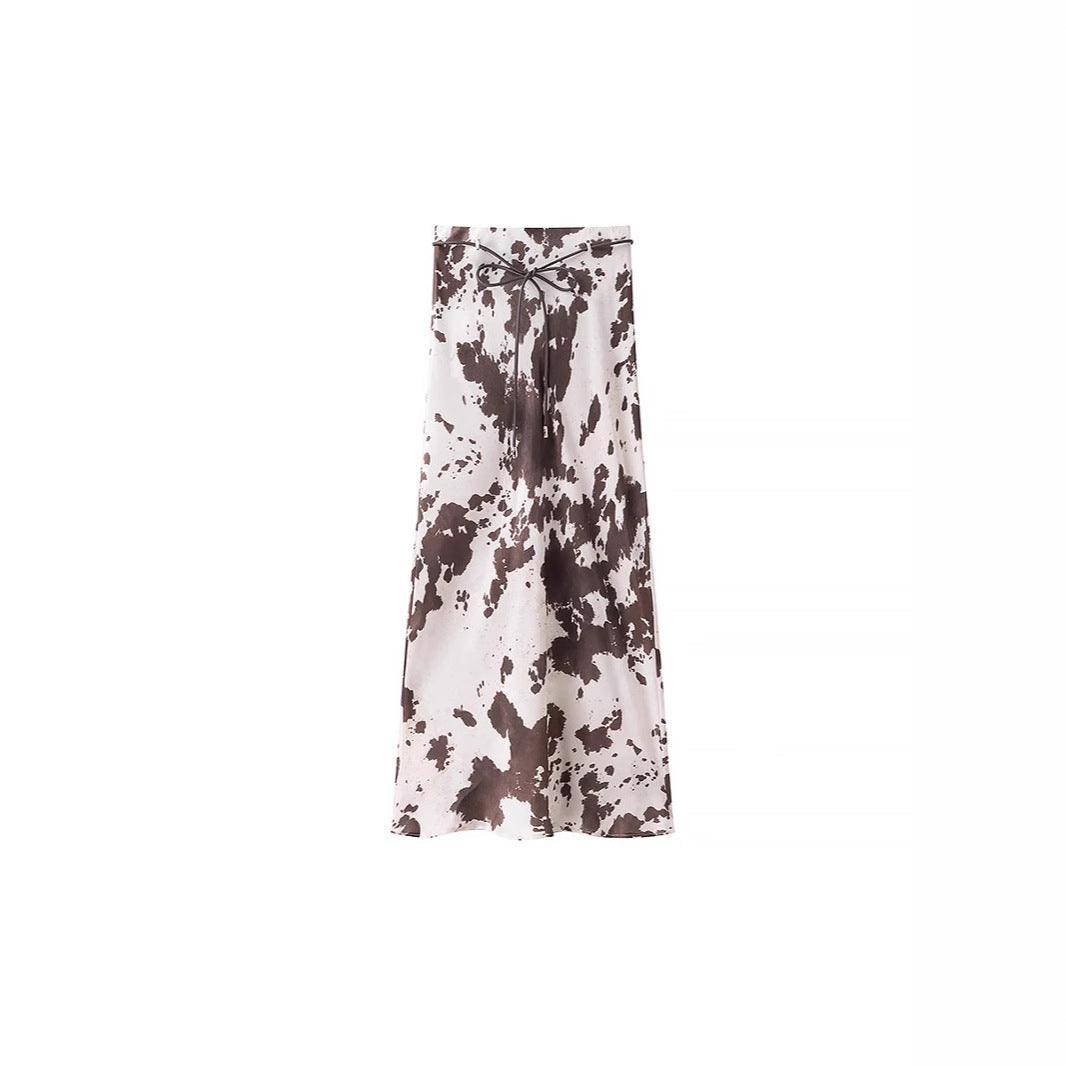 Damen Oversize-Hemdbluse mit Kuhflecken-Print, verdeckter Knopfleiste und weitem Schnitt Drune