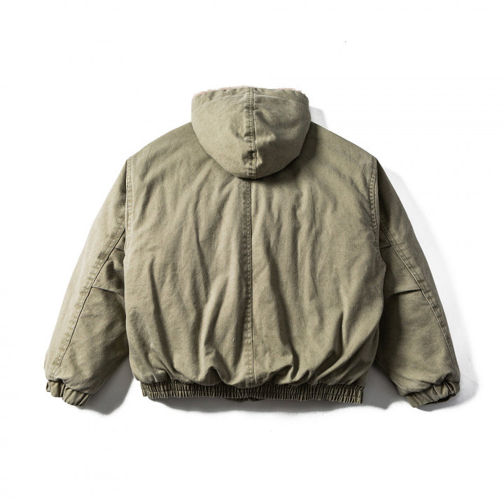 Unisex Boxy-Canvas-Kapuzenjacke mit Teddy-Innenfutter und Utility-Taschen Drune