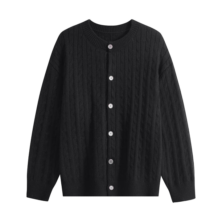 Damen Grobstrick-Cardigan mit Zopfmuster, Rundhalsausschnitt & durchgehender Knopfleiste Drune