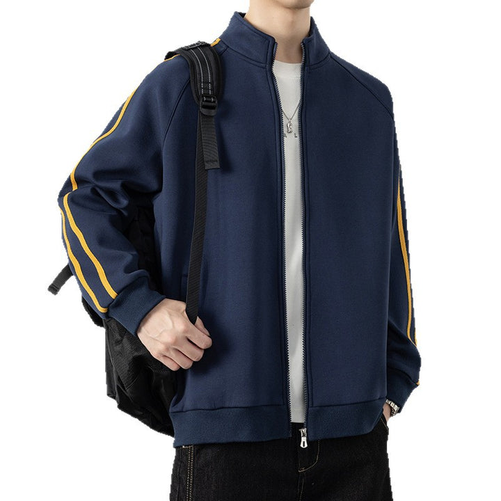 Herren Freizeit-Trainingsjacke mit Stehkragen, Reißverschluss und Kontraststreifen Drune