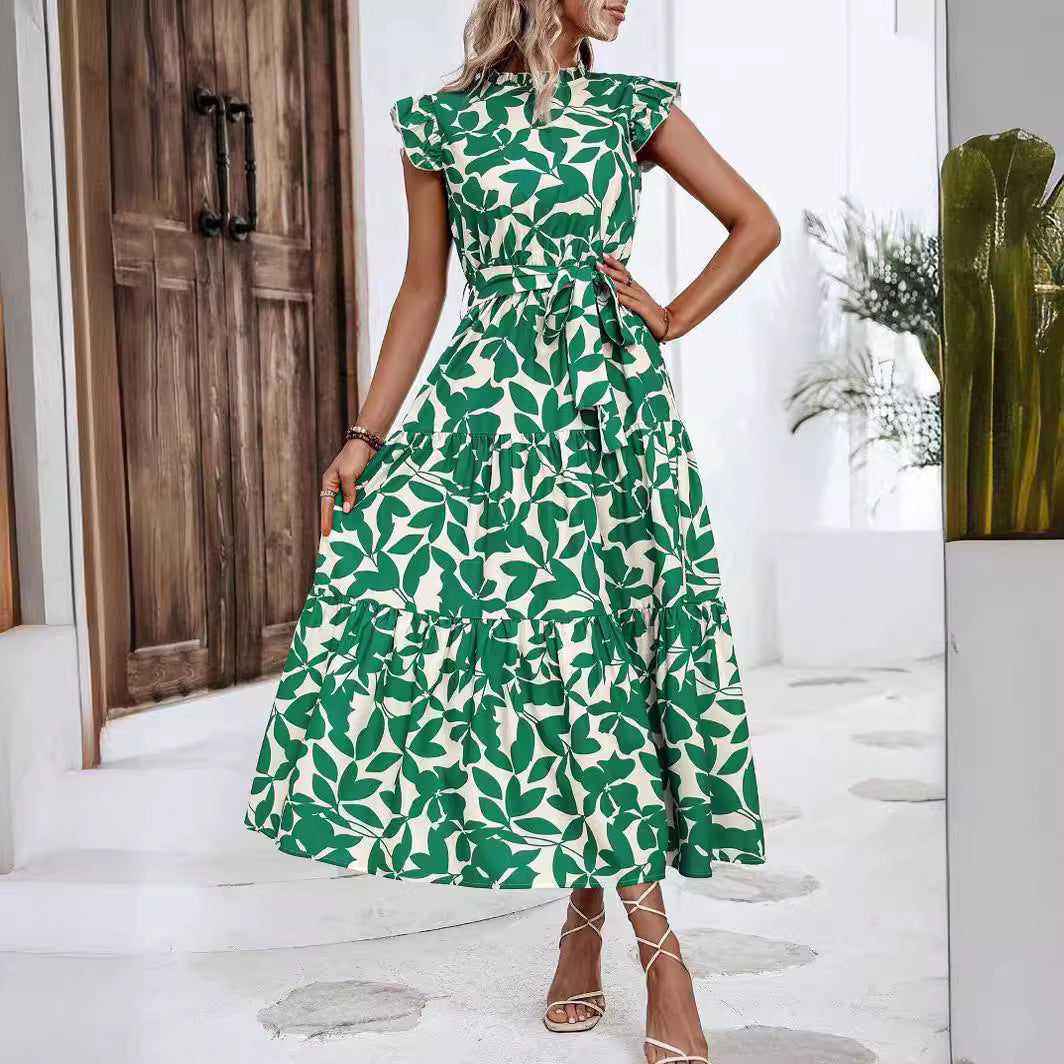 Damen lässiges Midi-Kleid mit Rüschen und floralem Muster Drune