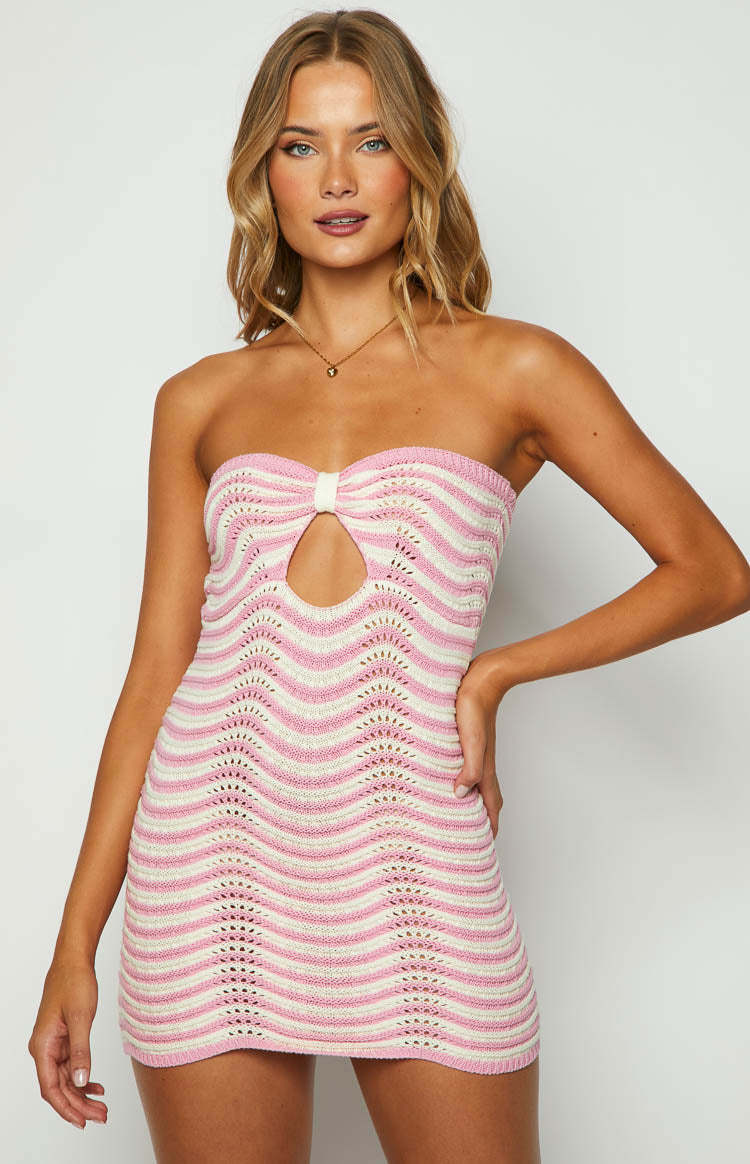 Damen trendiges Mini-Kleid mit offenem Ausschnitt und Wellenmuster Drune