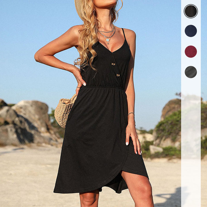 Damen Wickelkleid mit Knopfdetails und elastischer Taillierung Drune