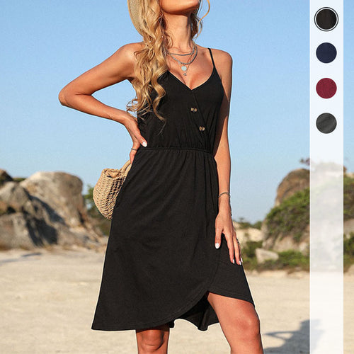 Damen Wickelkleid mit Knopfdetails und elastischer Taillierung Drune