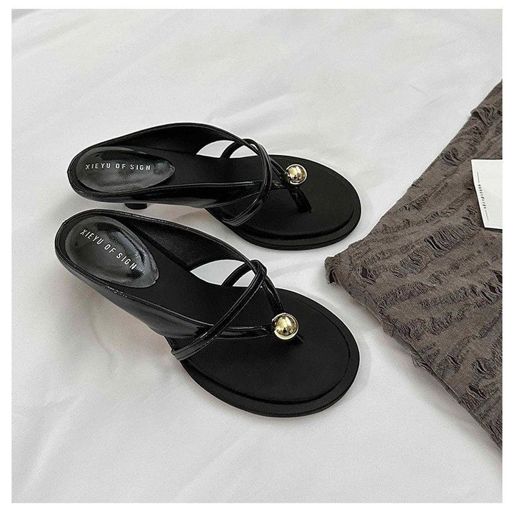 Damen Elegante Mule‑Sandalette mit Zehenring, filigranen Riemchen und sculpted Kitten‑Absatz Drune