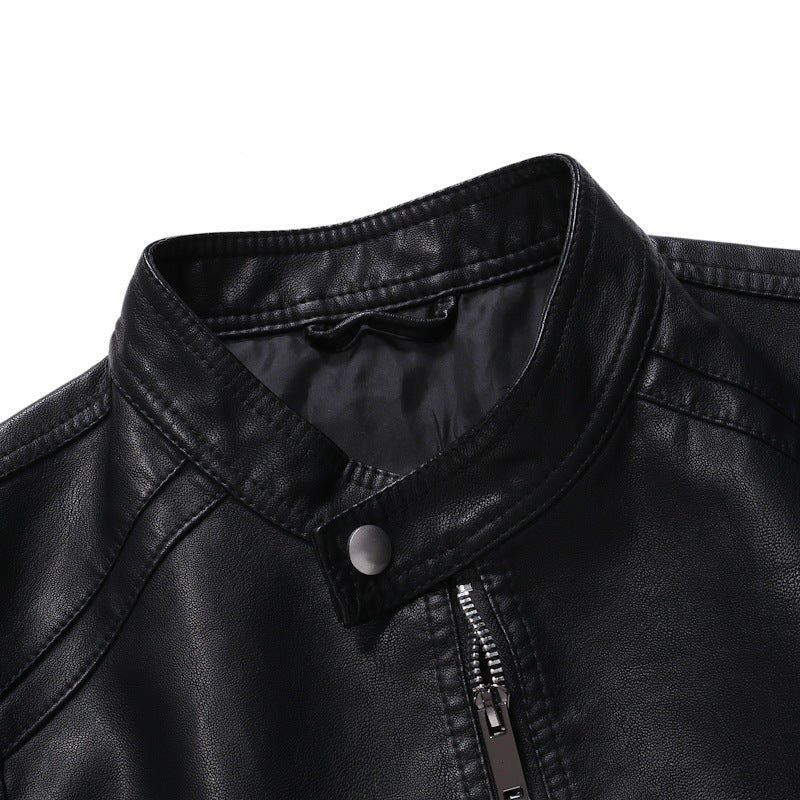 Herren Slim‑Fit Pilotblouson aus weichem Kunstleder mit Druckknopf‑Stehkragen Drune