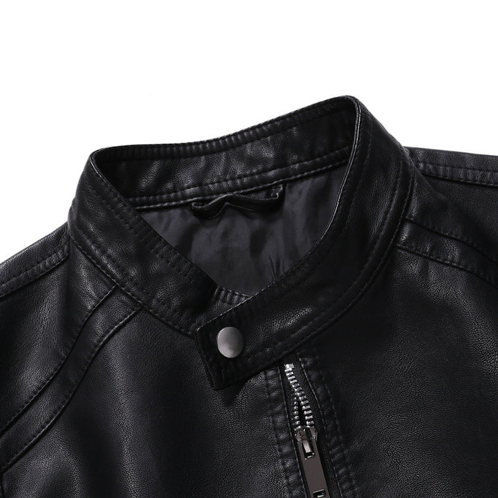 Herren Slim‑Fit Pilotblouson aus weichem Kunstleder mit Druckknopf‑Stehkragen Drune