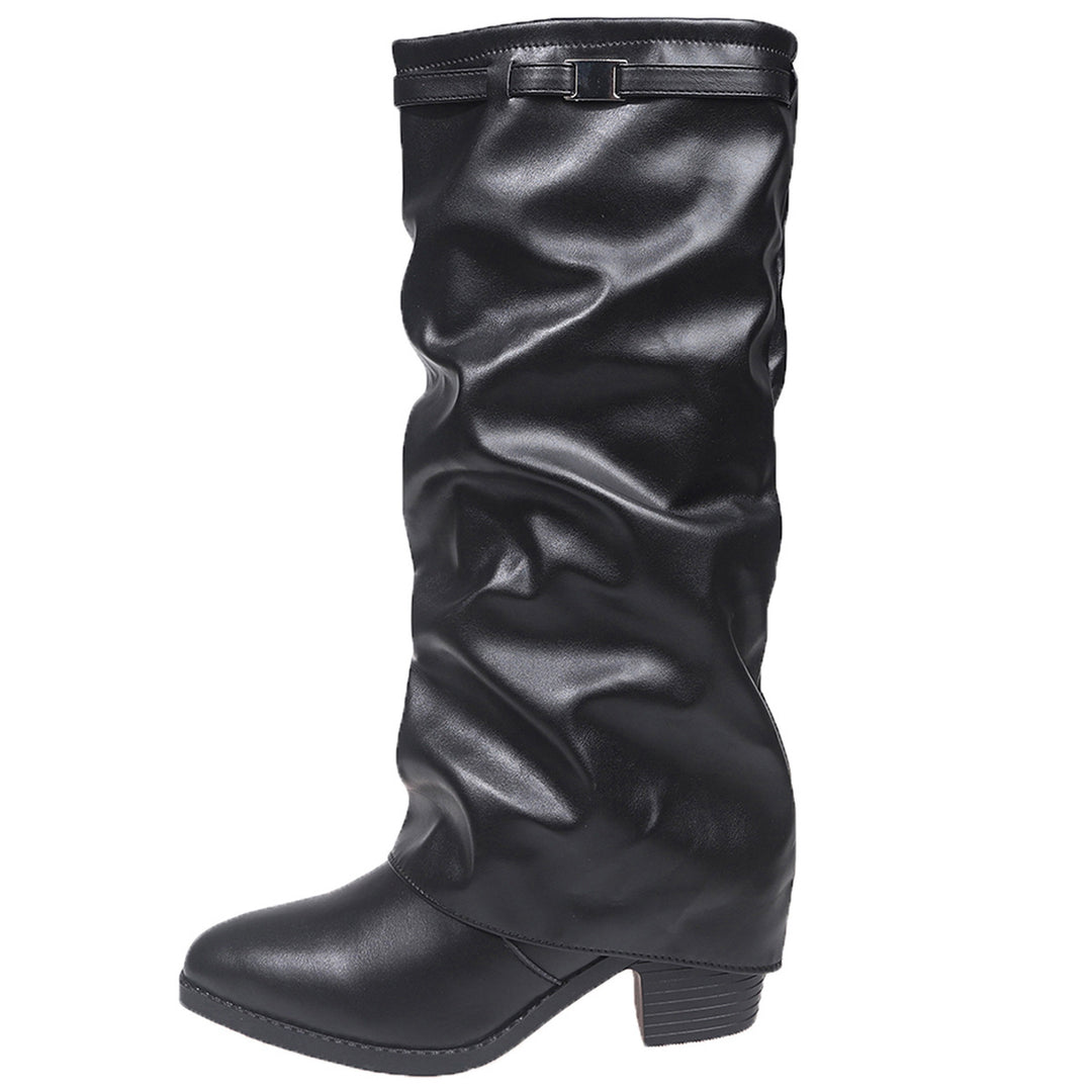 Damen Schaftstiefel aus softem Kunstleder mit lässigem Slouch‑Schaft und niedrigem Blockabsatz Drune