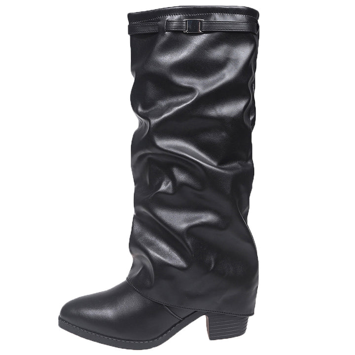 Damen Schaftstiefel aus softem Kunstleder mit lässigem Slouch‑Schaft und niedrigem Blockabsatz Drune