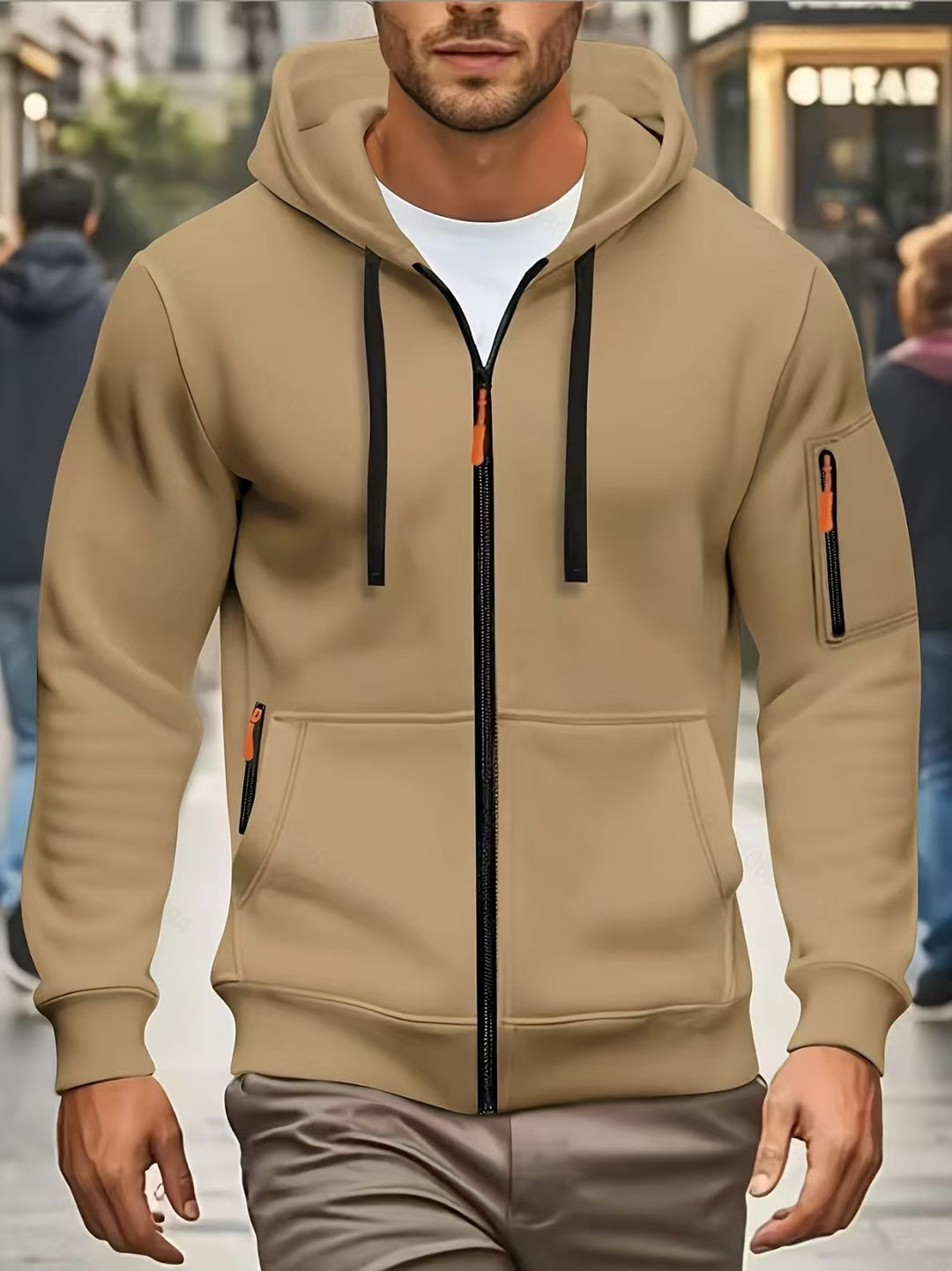 Herren nan funktionale Kapuzenjacke mit durchgehendem Reißverschluss, Ärmeltasche und elastischen Bündchen Drune