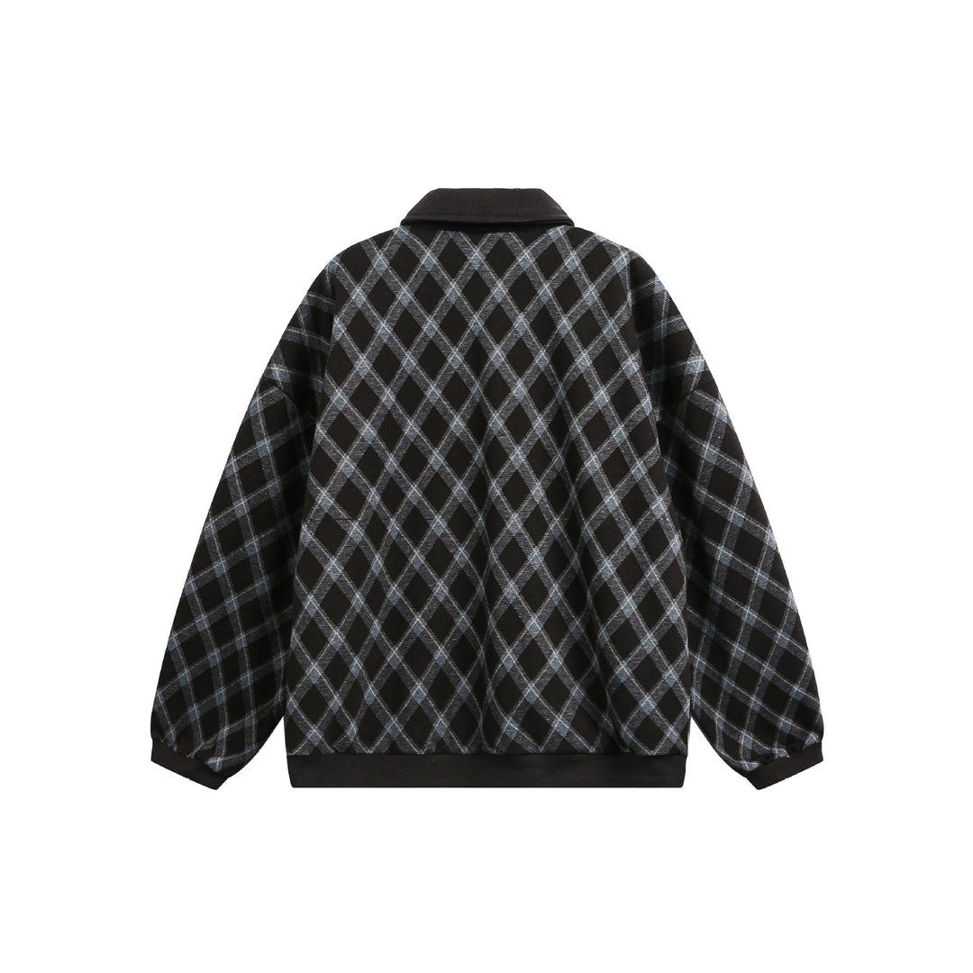 Damen Karierter Oversize‑Polo‑Pullover mit Halbknopfleiste und Rippbündchen Drune