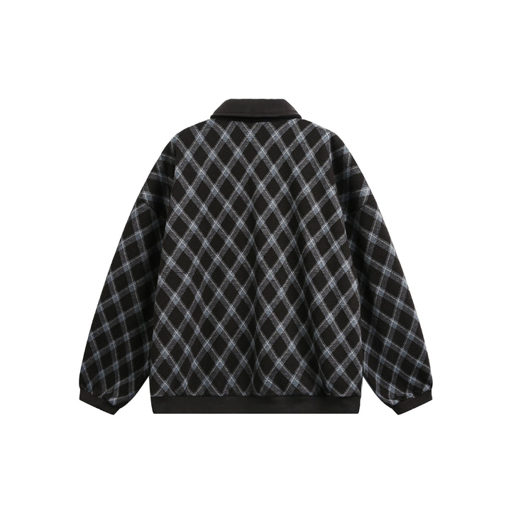 Damen Karierter Oversize‑Polo‑Pullover mit Halbknopfleiste und Rippbündchen Drune