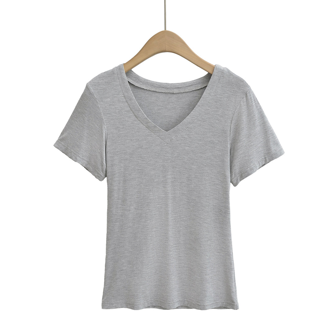Damen V-Ausschnitt T-Shirt aus atmungsaktiver Baumwollmischung mit lässigem Schnitt Drune