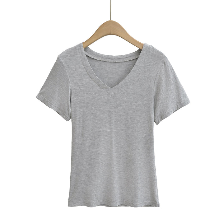 Damen V-Ausschnitt T-Shirt aus atmungsaktiver Baumwollmischung mit lässigem Schnitt Drune