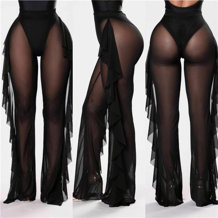Damen transparente Strandhose mit asymmetrischem Rüschenbesatz Drune