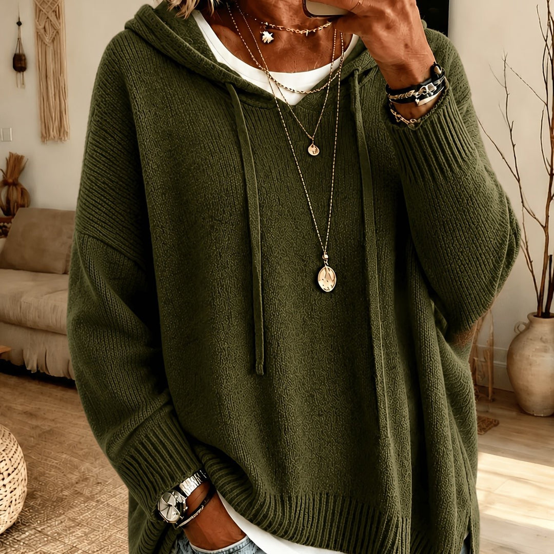 Damen Oversize Kapuzenpullover aus weichem Feinstrick mit Zier‑V‑Ausschnitt Drune