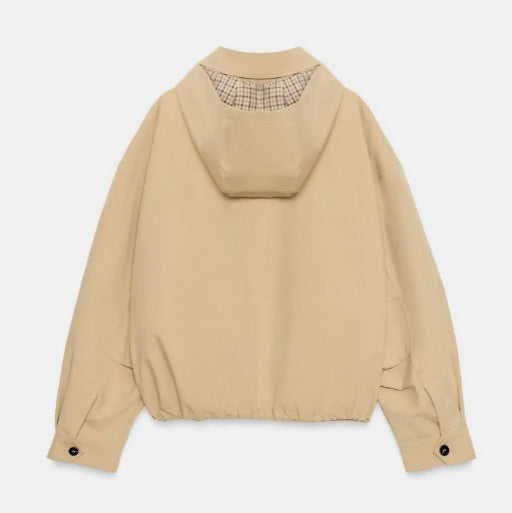 Damen Leichte Kapuzenjacke im Boxy‑Schnitt mit Kordelzug und Karofutter Drune