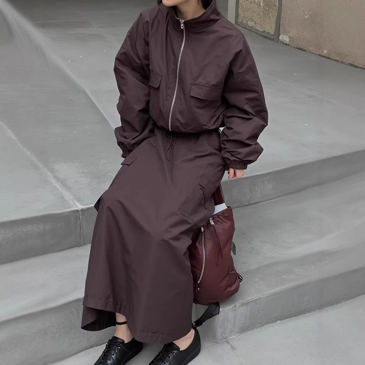 Damen praktische Utility-Jacke mit hohem Kragen und Taillenregulierung