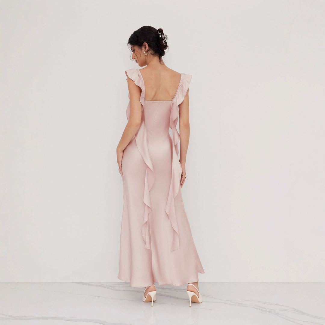 Damen Abendkleid mit asymmetrischen Rüschen Drune