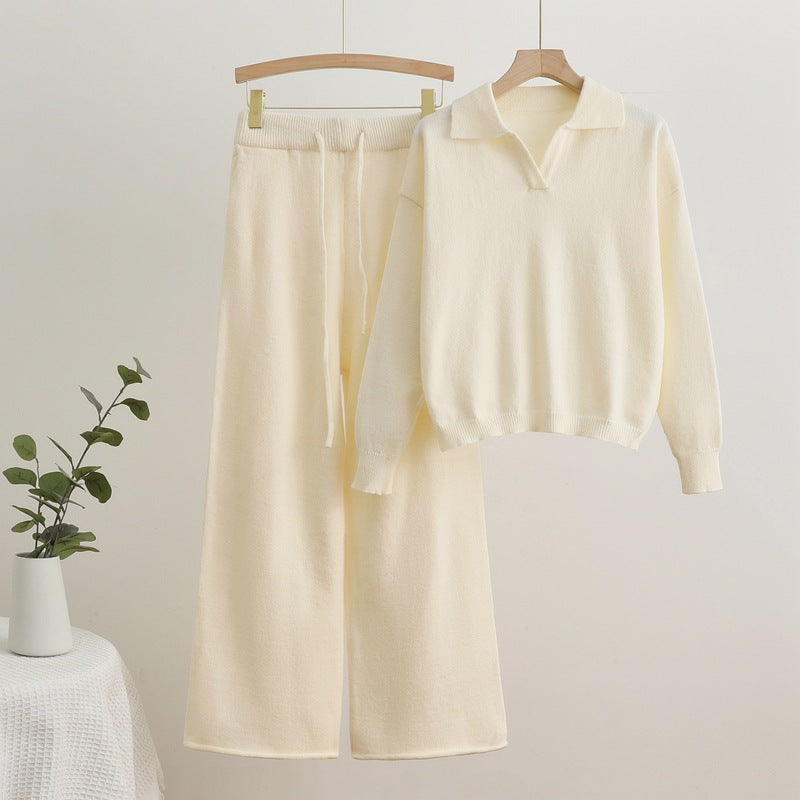 Damen gemütliches Strick-Loungewear-Set mit weit geschnittenem Pullover und Hose Drune