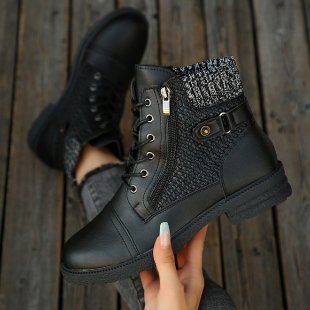 Damen nan knöchelhohe Schnürstiefelette mit Strickschaft, Seitenreißverschluss und profilierter Gummisohle Drune