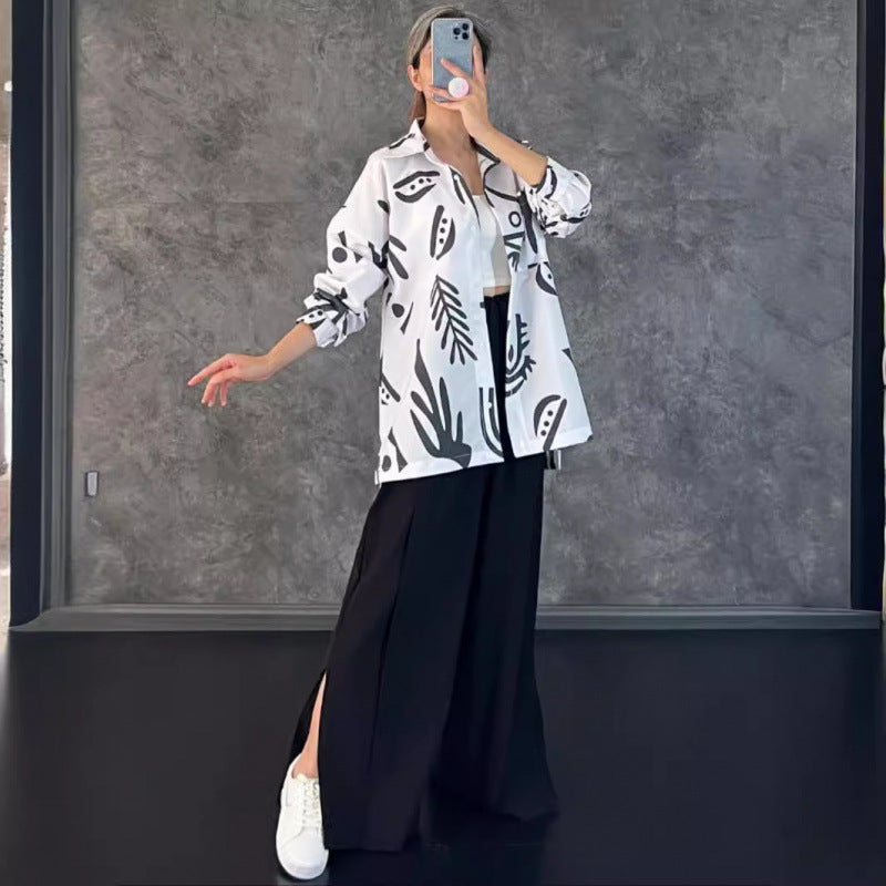 Damen Lässige Oversized-Bluse mit grafischem Druck und weiter Passform Drune
