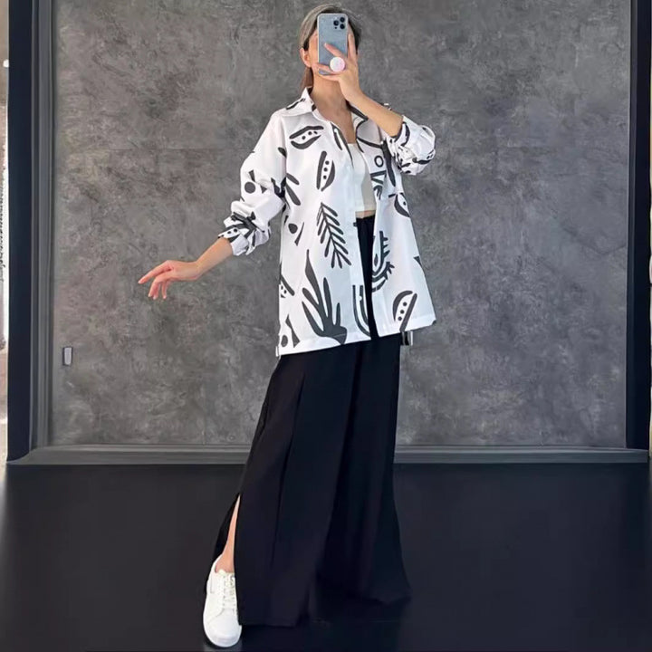 Damen Lässige Oversized-Bluse mit grafischem Druck und weiter Passform Drune