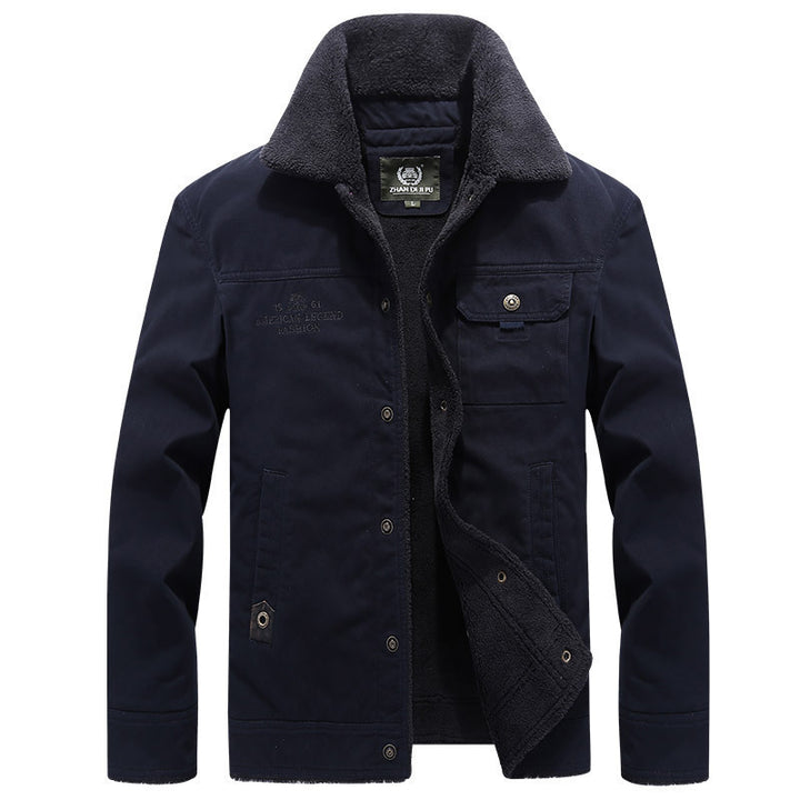 Herren Robust-Canvas-Fieldjacke mit Teddyfutter, Stehkragen und Utility-Taschen Drune